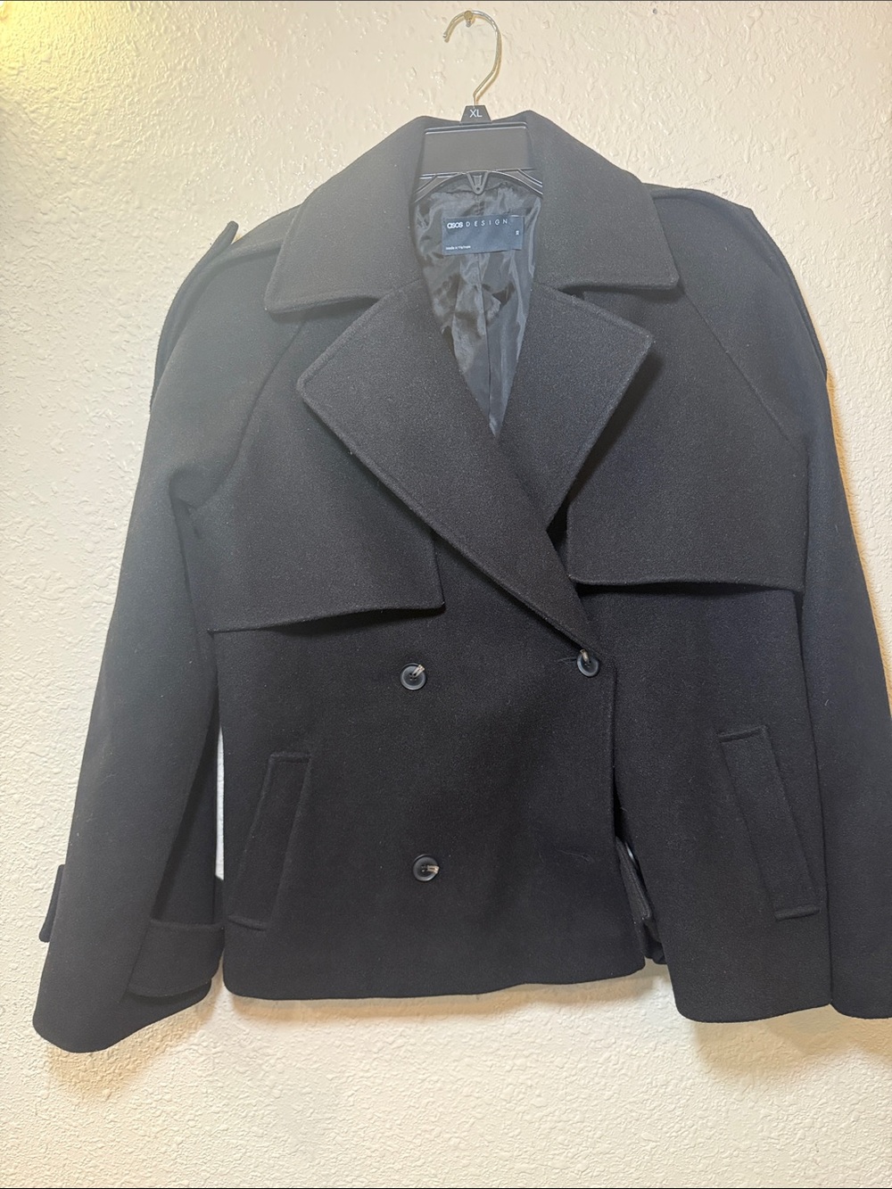 Asos design Black Double-Breasted Blend Pea Coat